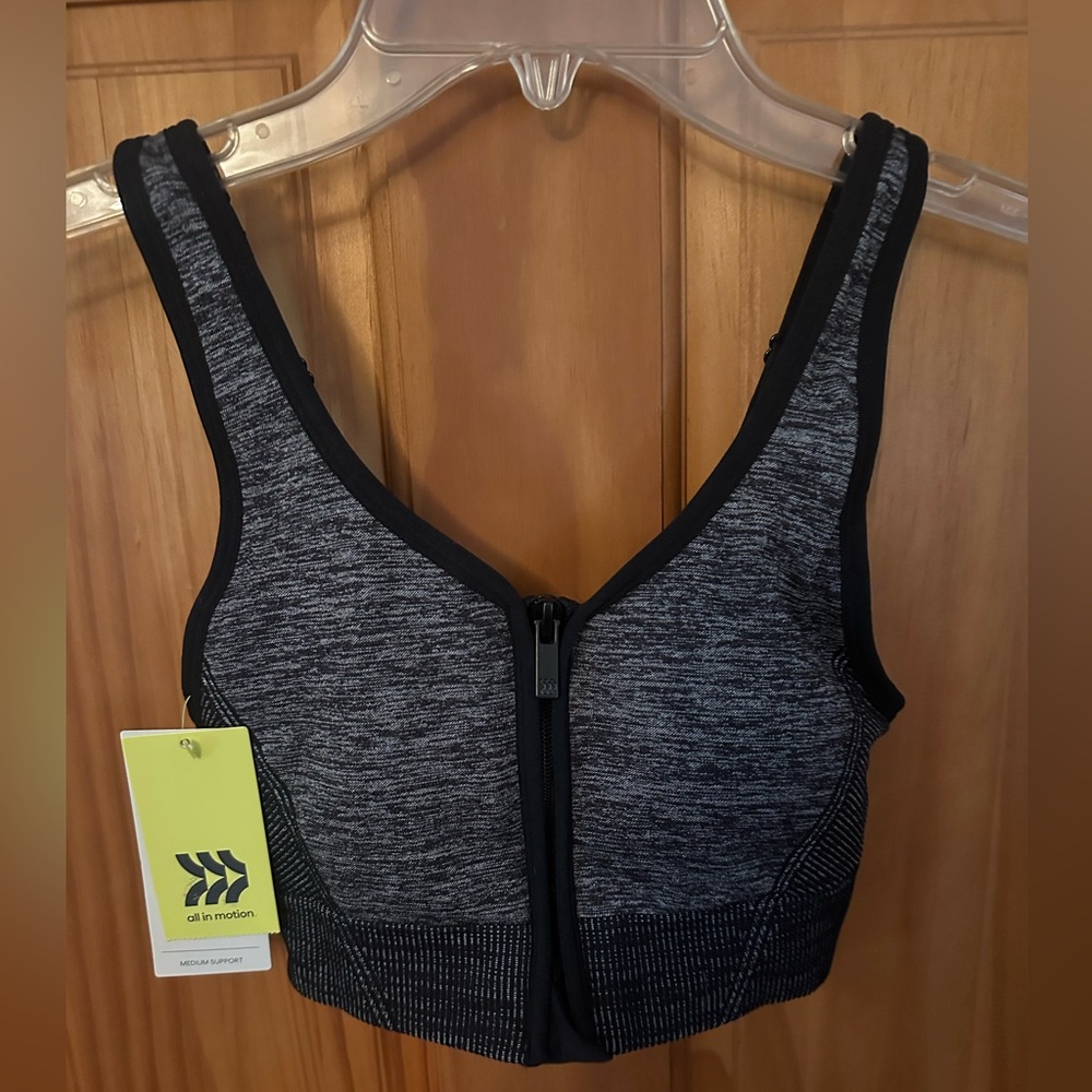 All in Motion Women's Black and Gray Zip-Front Sports Bra